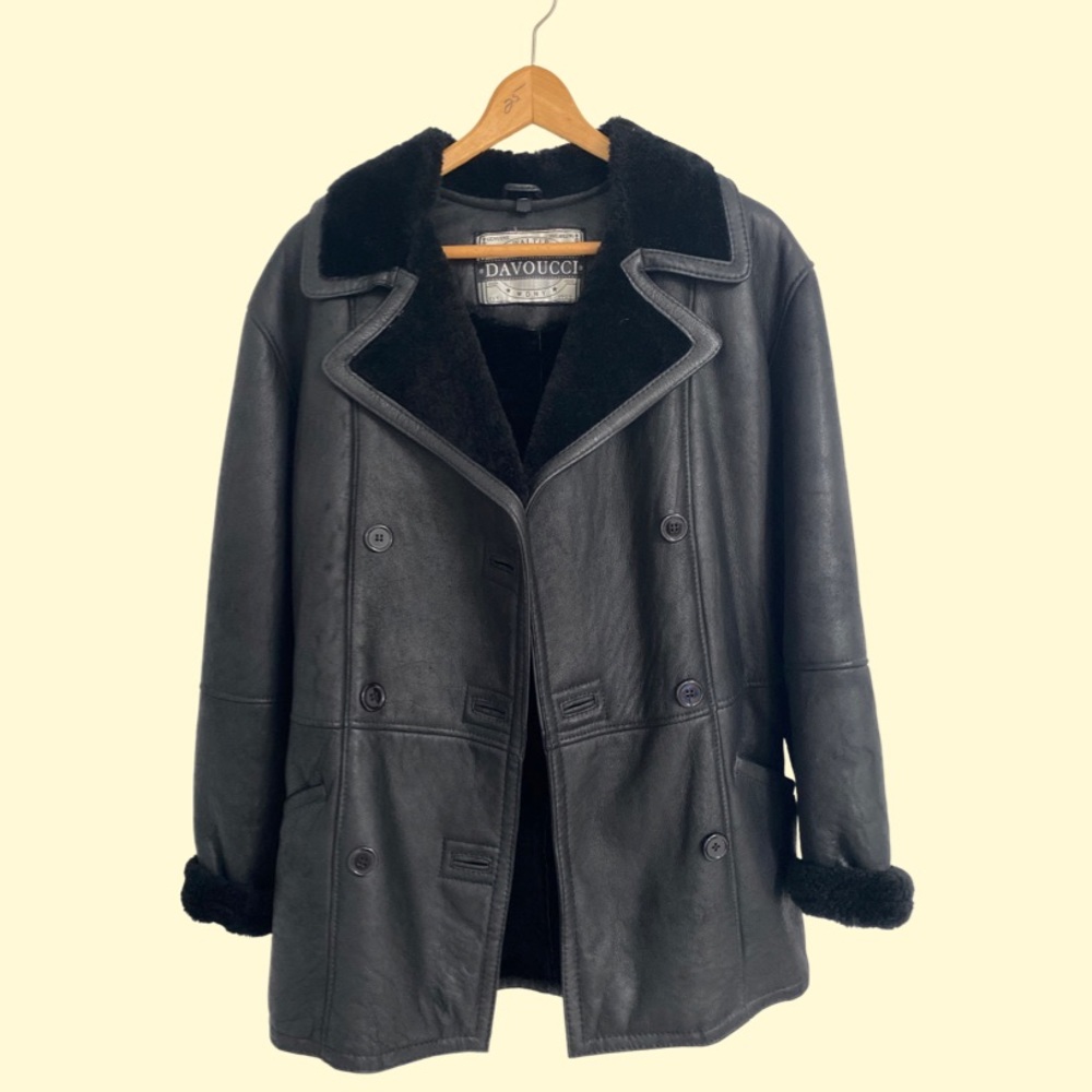 Double Breasted Shearing Leather Coat by Walter Davoucci